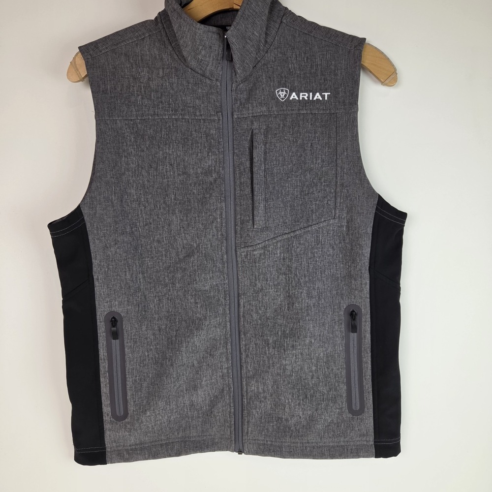 Ariat Men's Zip Up Vest Soft Shell Size Medium Gray Outdoor Rancher Casual